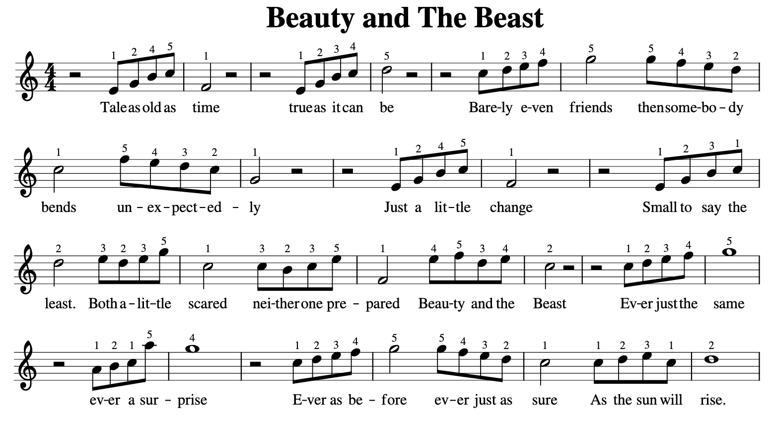 Beauty And The Beast - with regard to Beauty and the Beast Piano Sheet Music Free Printable