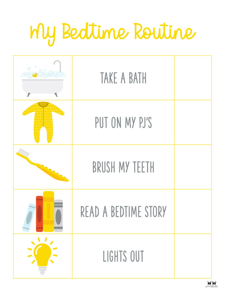 Bedtime Routine Charts - 20 Free Printables | Printabulls intended for Free Printable Bedtime Routine Chart