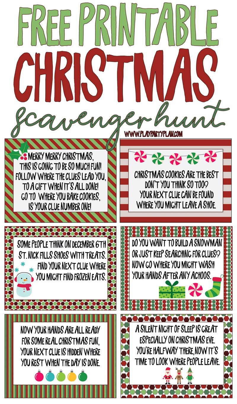 Best Ever Christmas Scavenger Hunt - Play Party Plan within Free Printable Christmas Treasure Hunt Clues