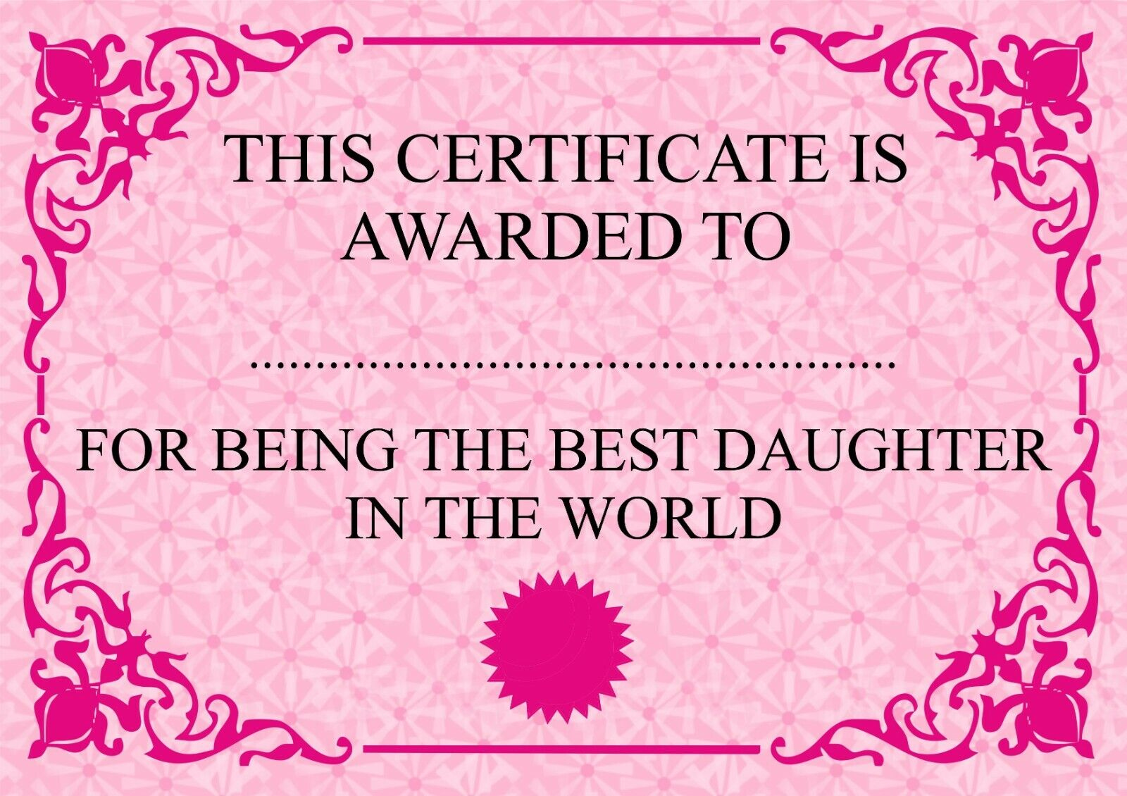 Beste Tochter Der Welt Zertifikat Rosa Neu Versandkostenfrei intended for Free Printable Best Daughter Certificate