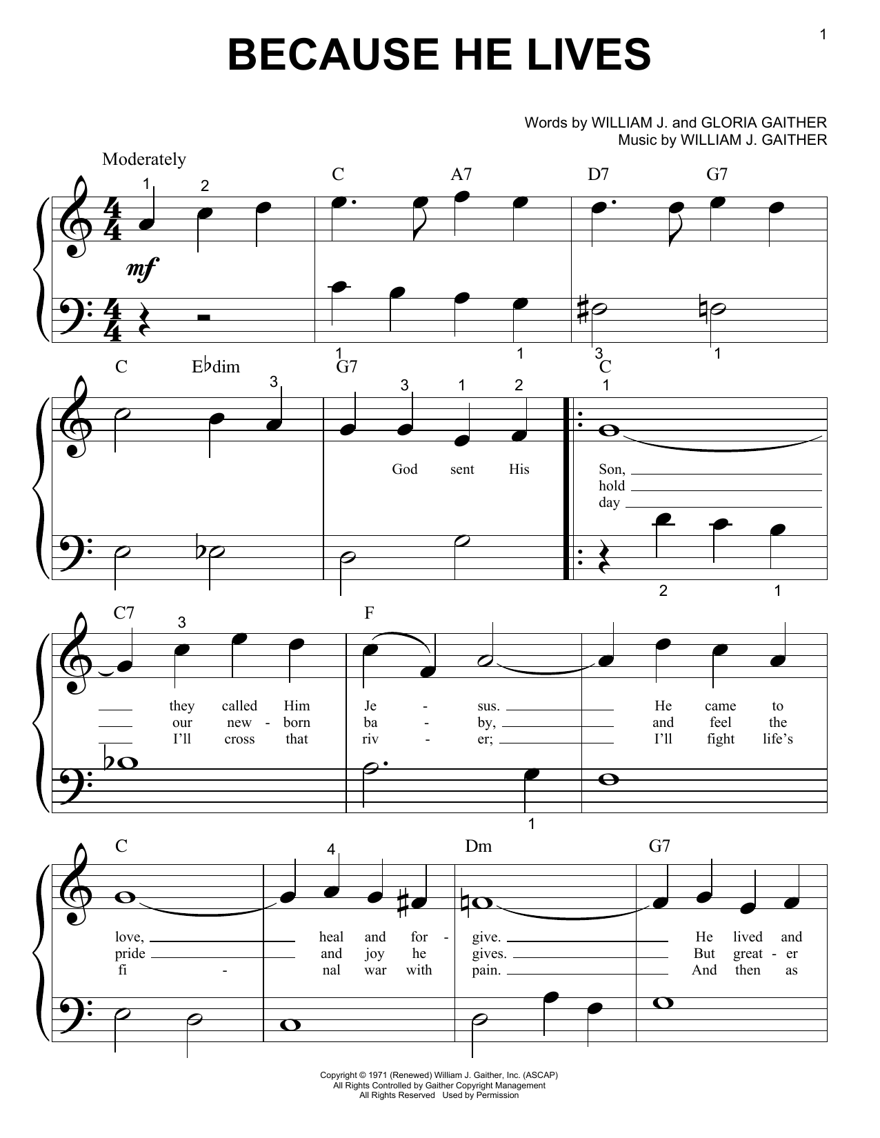 Bill &amp;amp; Gloria Gaither &amp;quot;Because He Lives&amp;quot; Sheet Music &amp;amp; Chords For with Free Printable Gospel Sheet Music for Piano