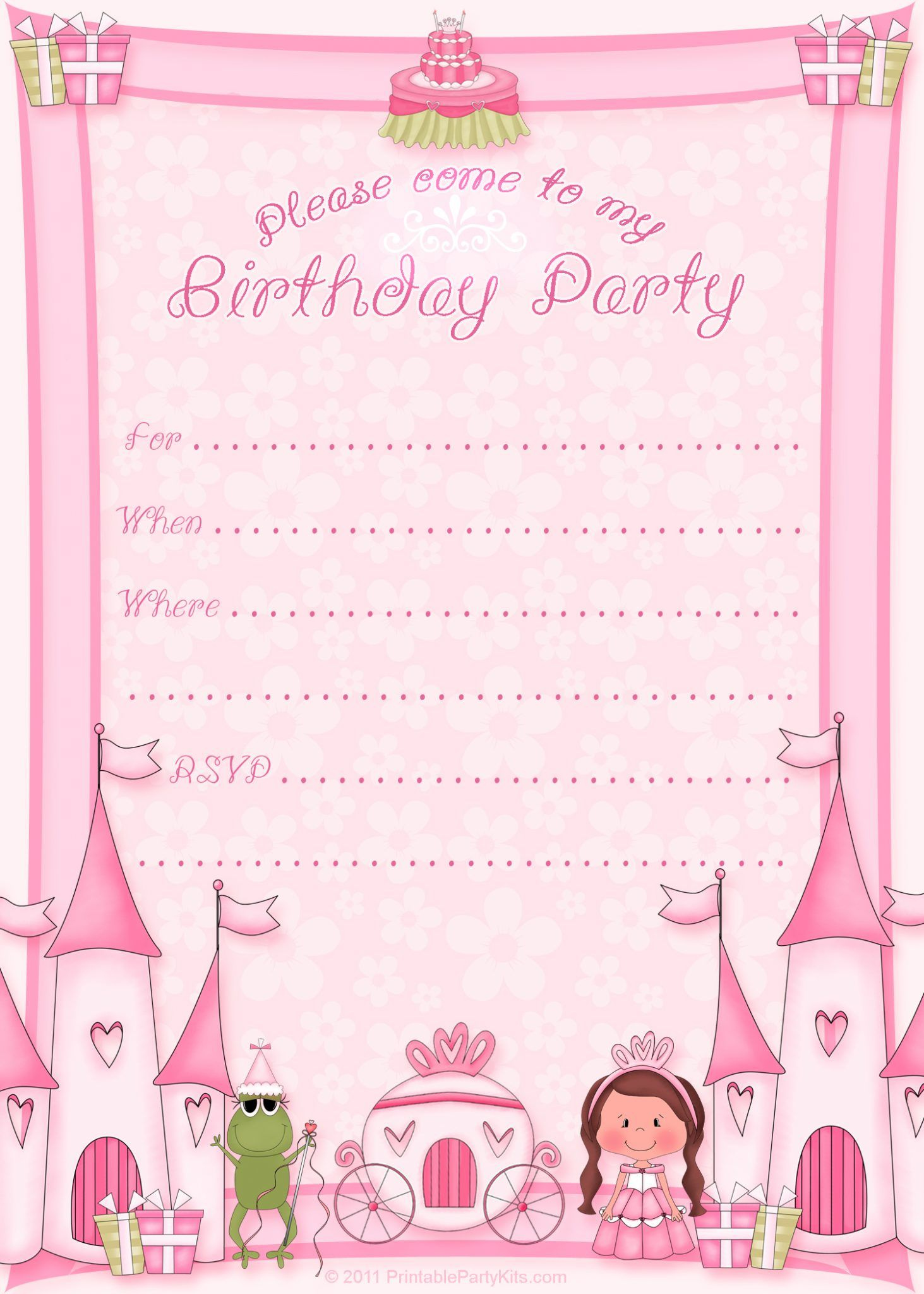 Birthday Party Invitations Printable, Birthday Invitation Card intended for Free Printable Princess Invitation Cards