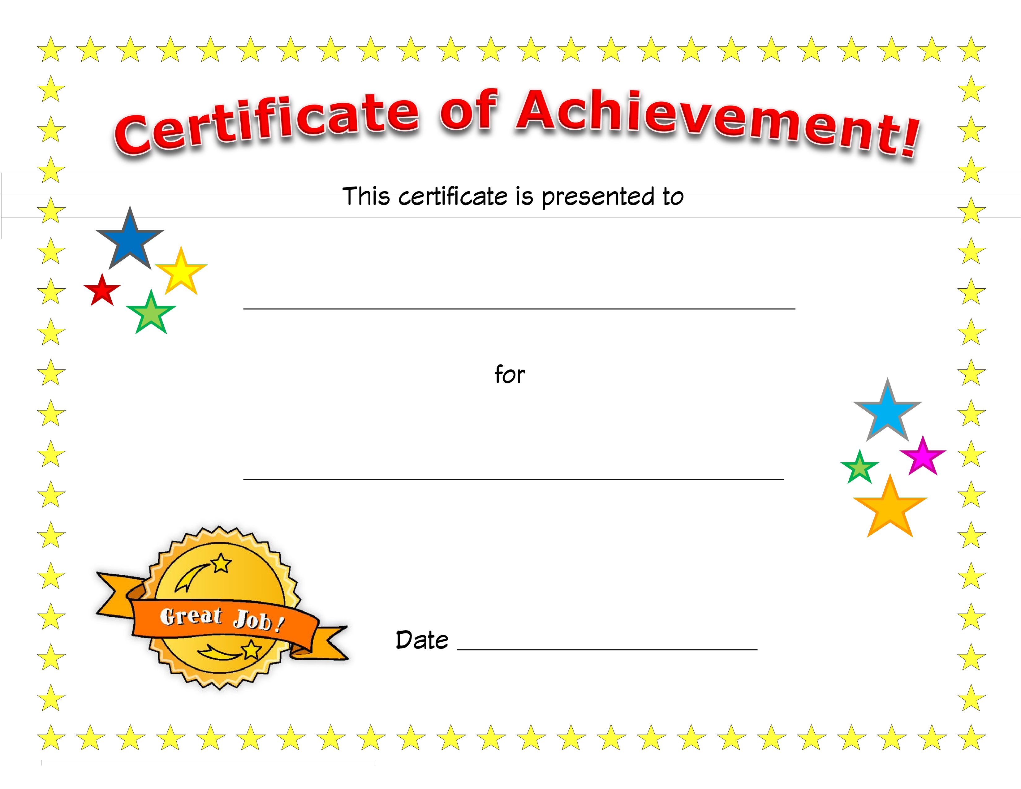 Blank Certificate Of Achievement Template with Free Printable Blank Certificates Of Achievement