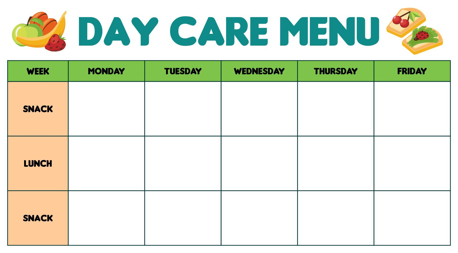 Blank Menu For Day Care - 10 Free Pdf Printables | Printablee for Free Printable Daycare Menus