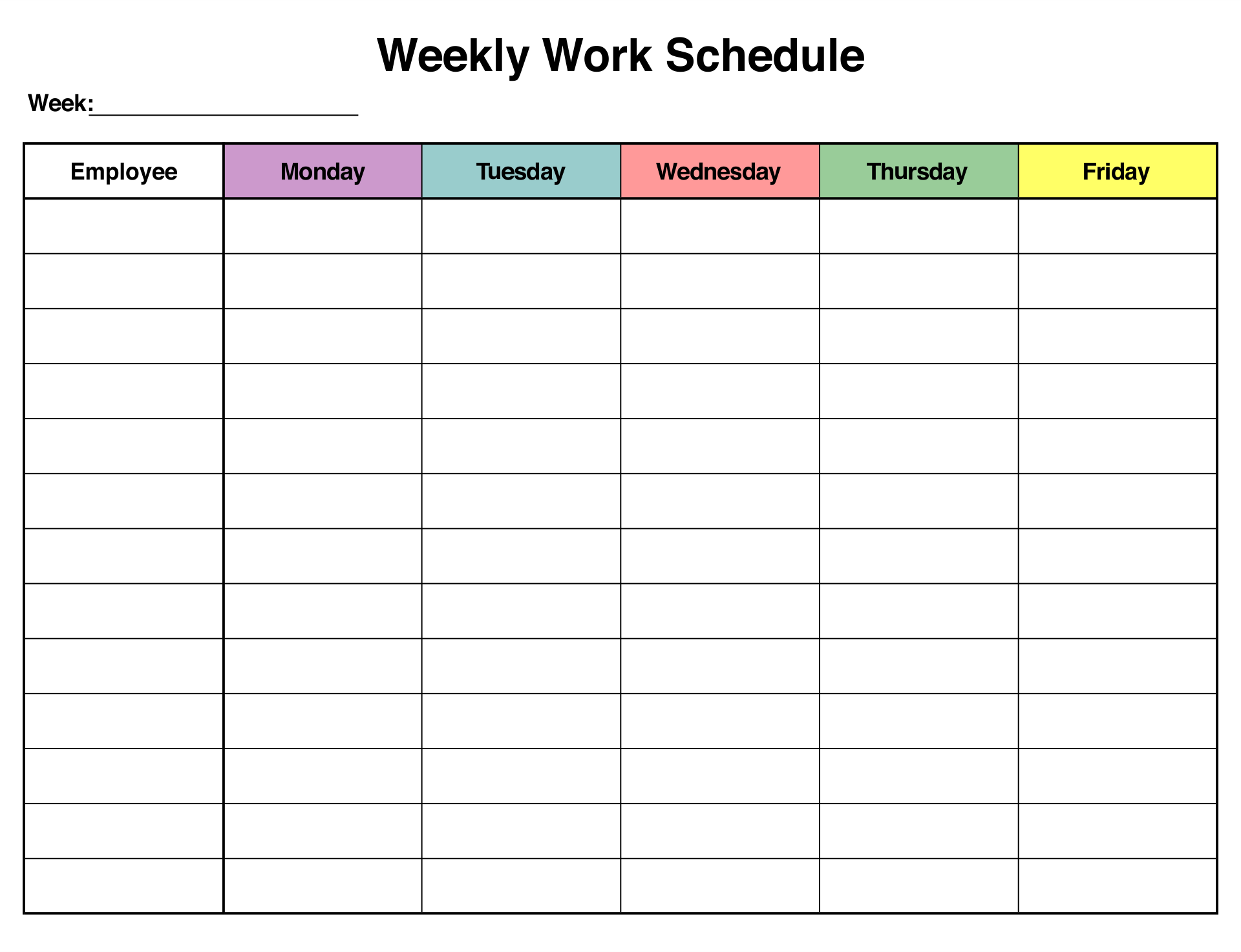 Blank Monthly Work Schedule Template | Weekly Schedule Template pertaining to Free Printable Blank Work Schedules