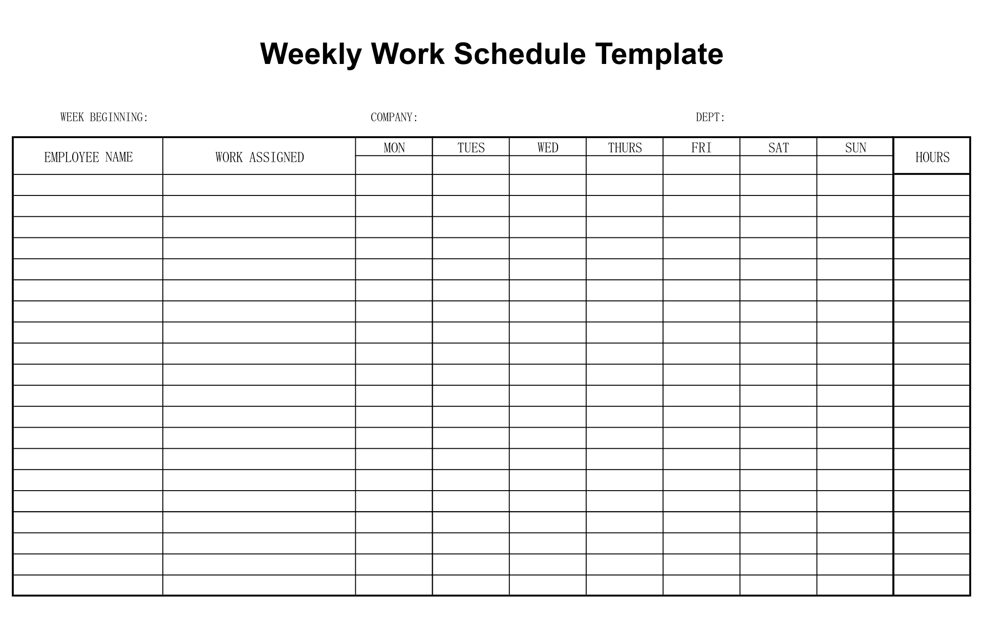 Blank Weekly Employee Schedule Template intended for Free Printable Weekly Work Schedule