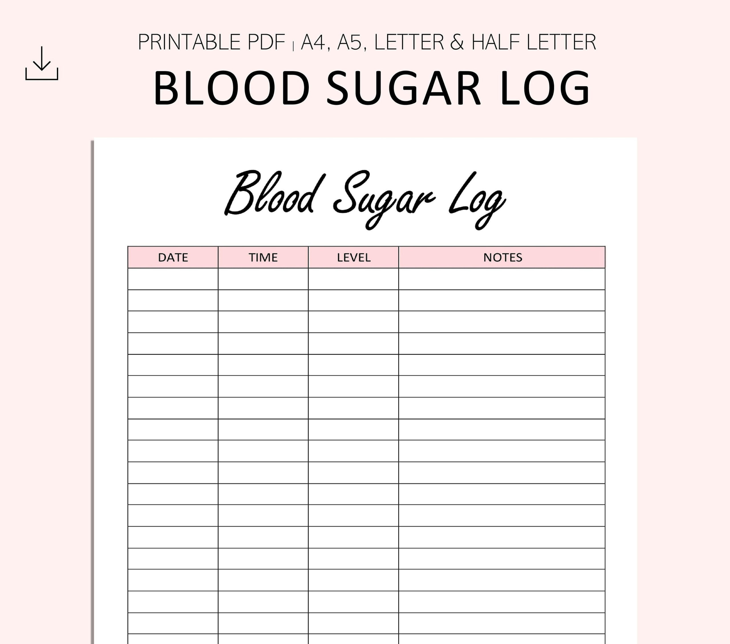 Blood Sugar Log Printable Blood Sugar Reading Tracker Blood with regard to Free Printable Blood Sugar Log Sheet