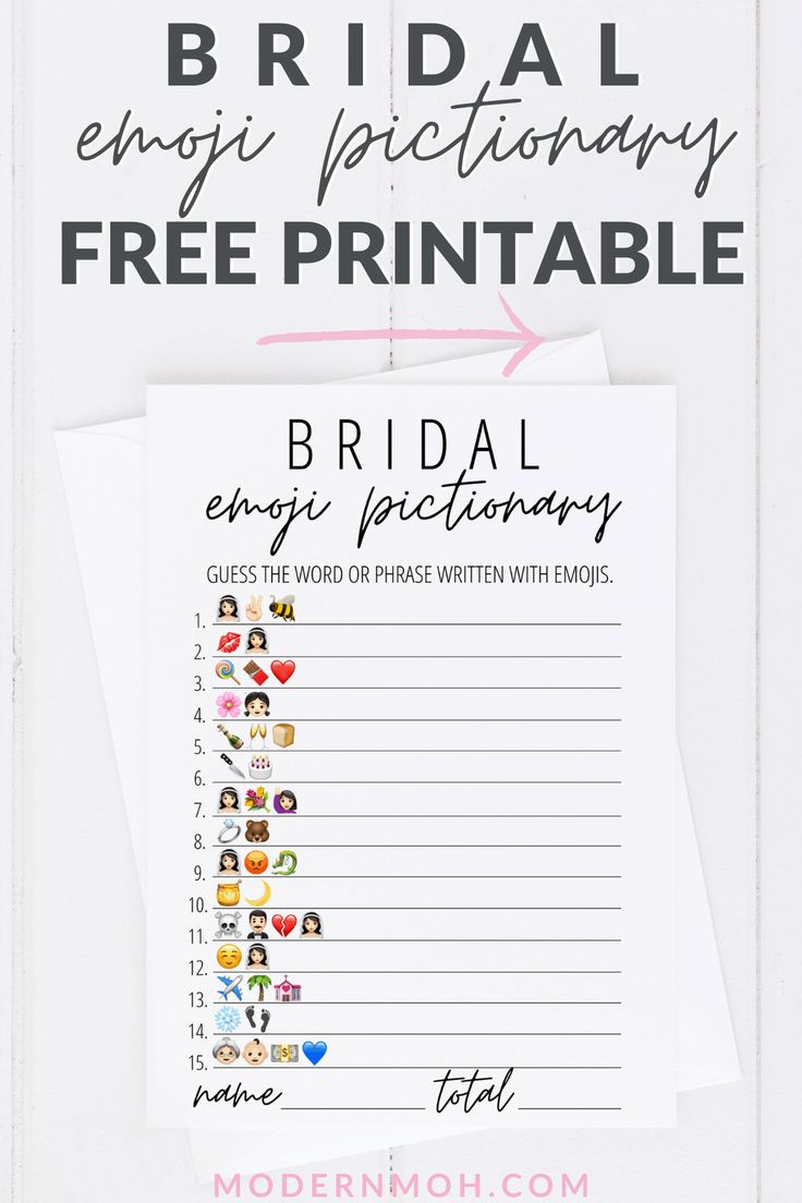 Bridal Emoji Pictionary Free Printable | Modern Moh | Bridal for Wedding Emoji Pictionary Free Printable