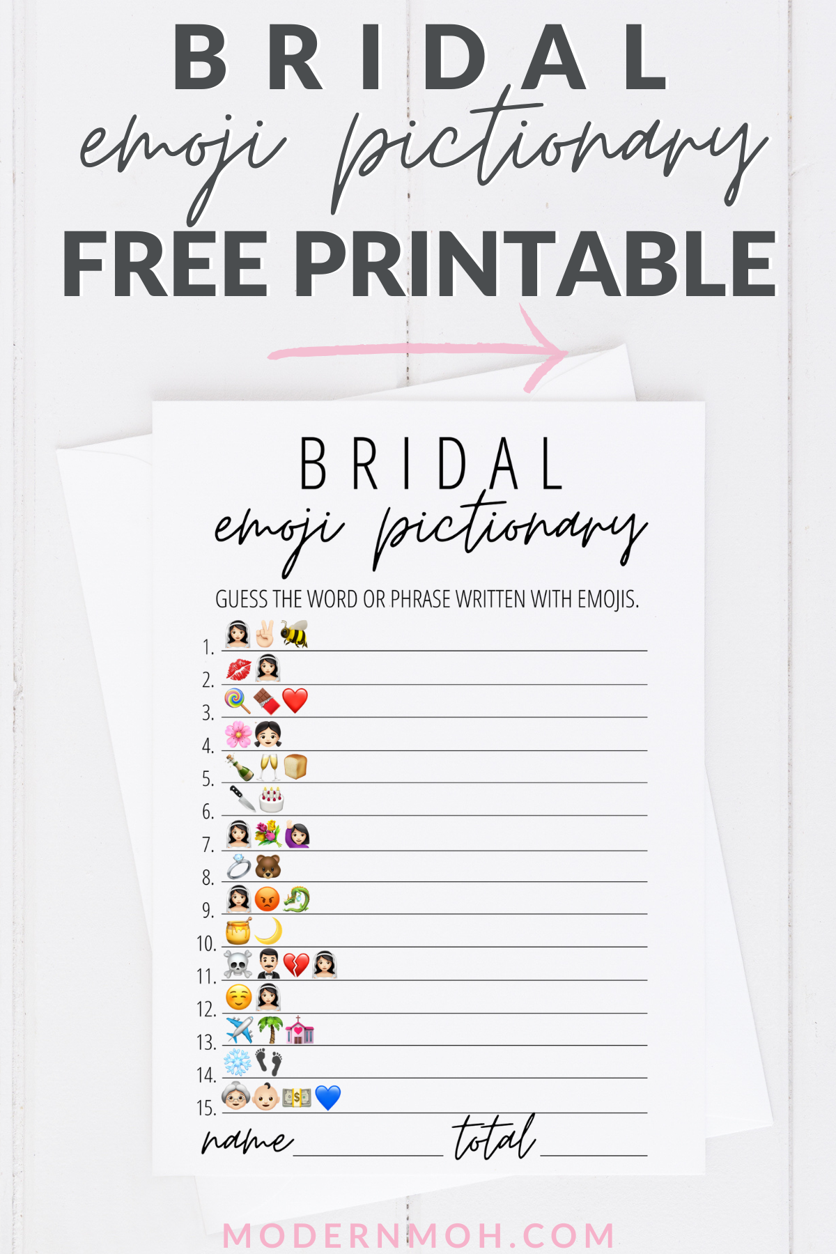 Bridal Emoji Pictionary Free Printable | Modern Moh | Bridal within Emoji Bridal Shower Game Free Printable