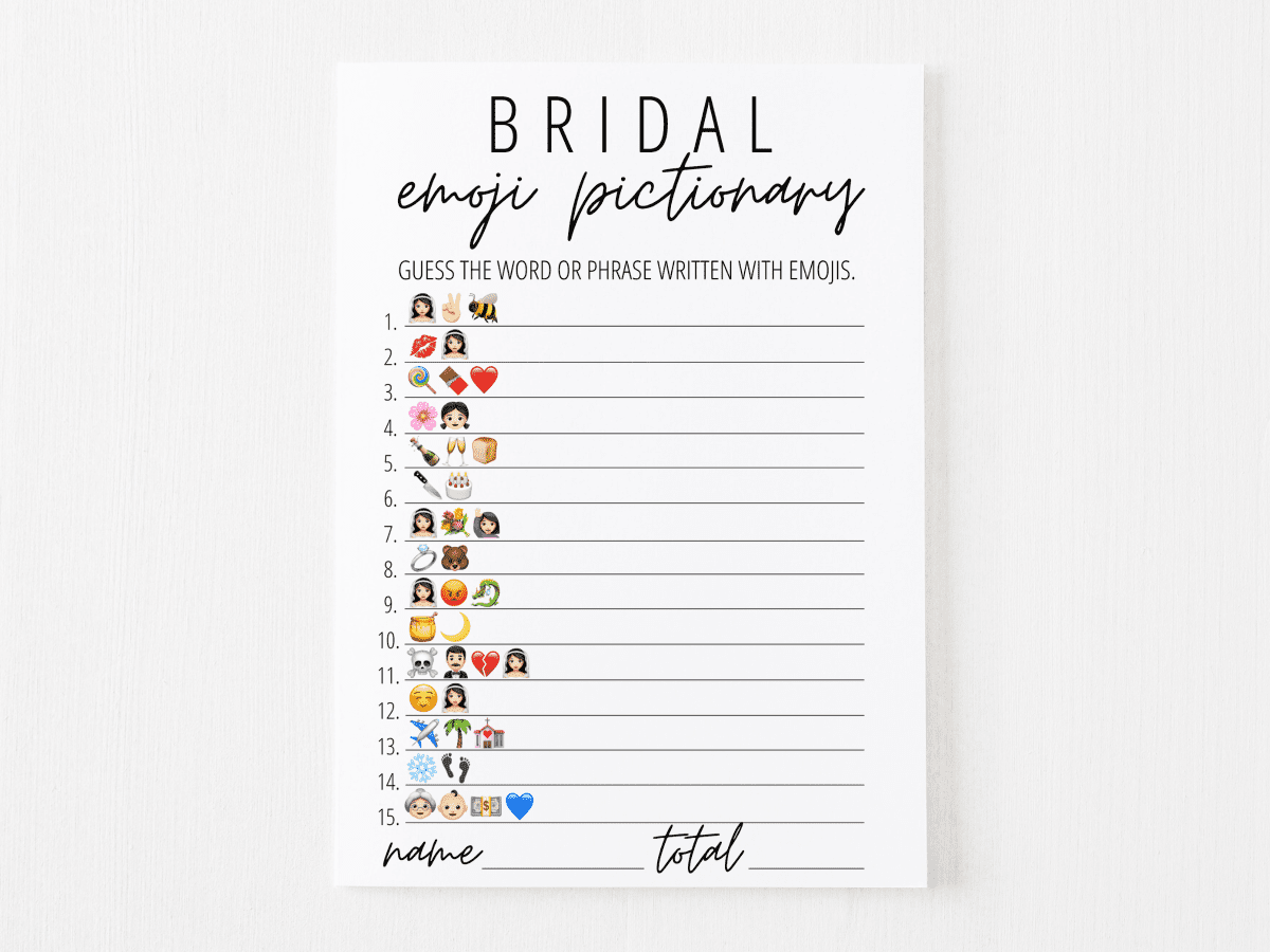 Bridal Emoji Pictionary Free Printable | Modern Moh for Emoji Bridal Shower Game Free Printable