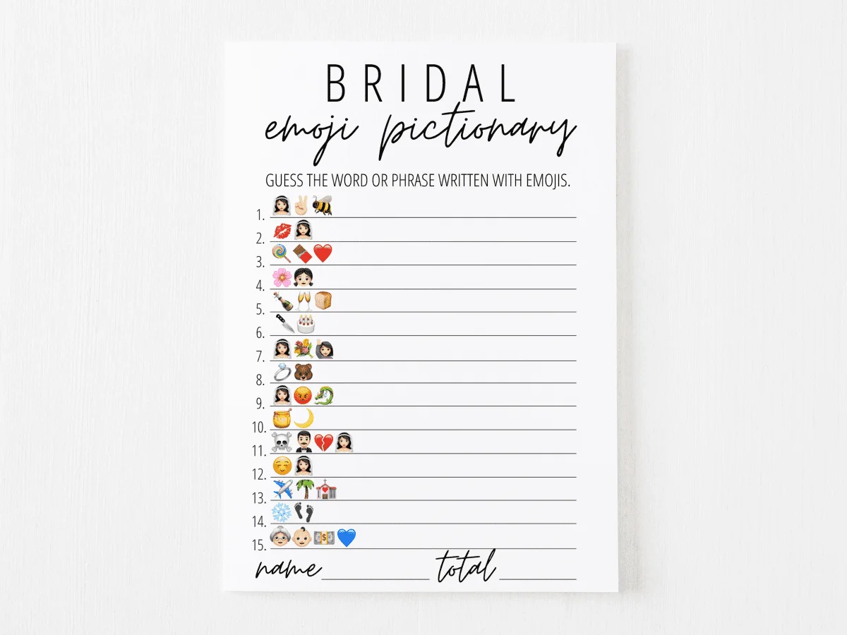 Bridal Emoji Pictionary Free Printable | Modern Moh pertaining to Wedding Emoji Pictionary Free Printable