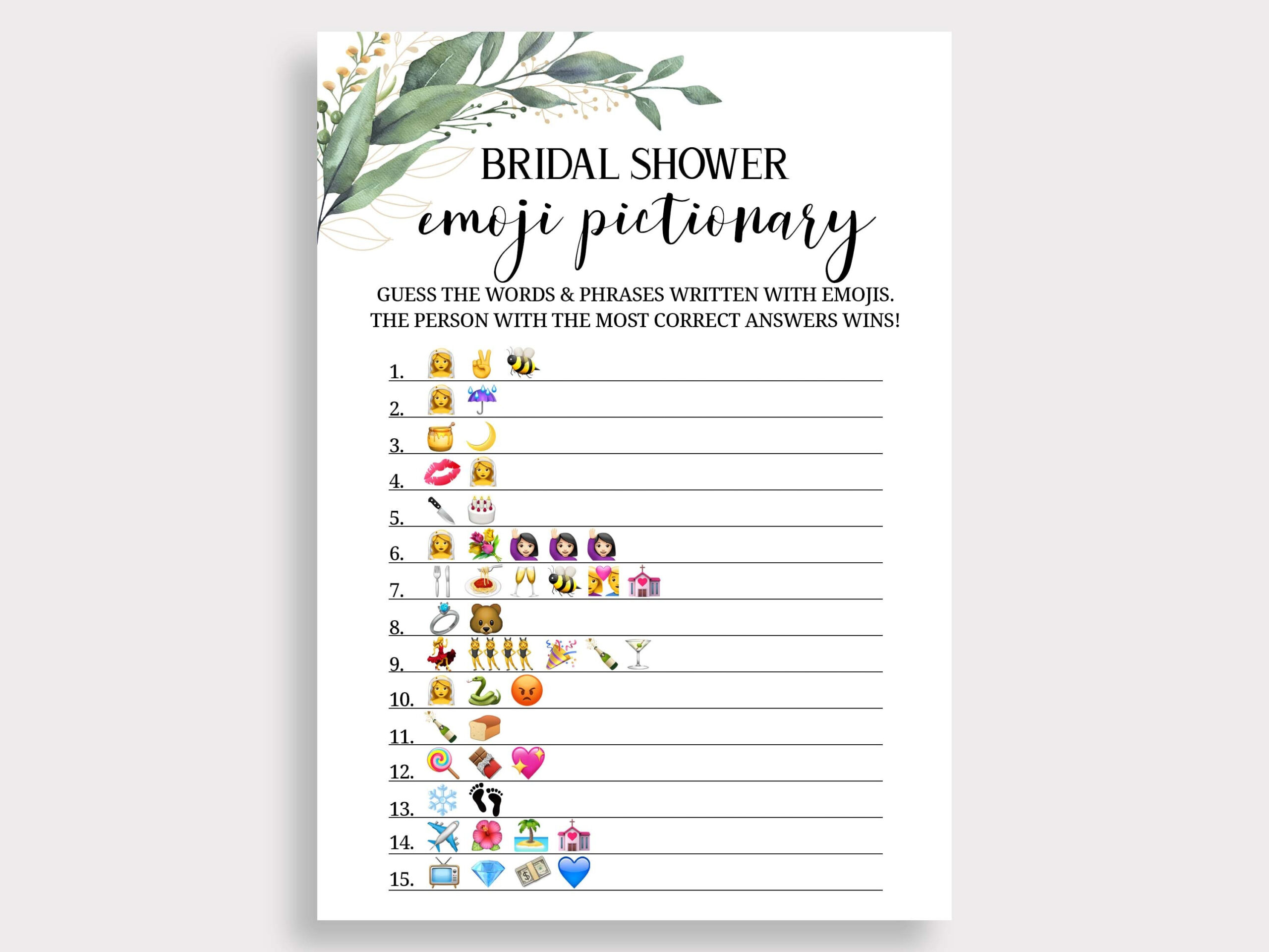 Bridal Shower Emoji Pictionary Game Wedding Emoji Bridal Shower in Emoji Bridal Shower Game Free Printable