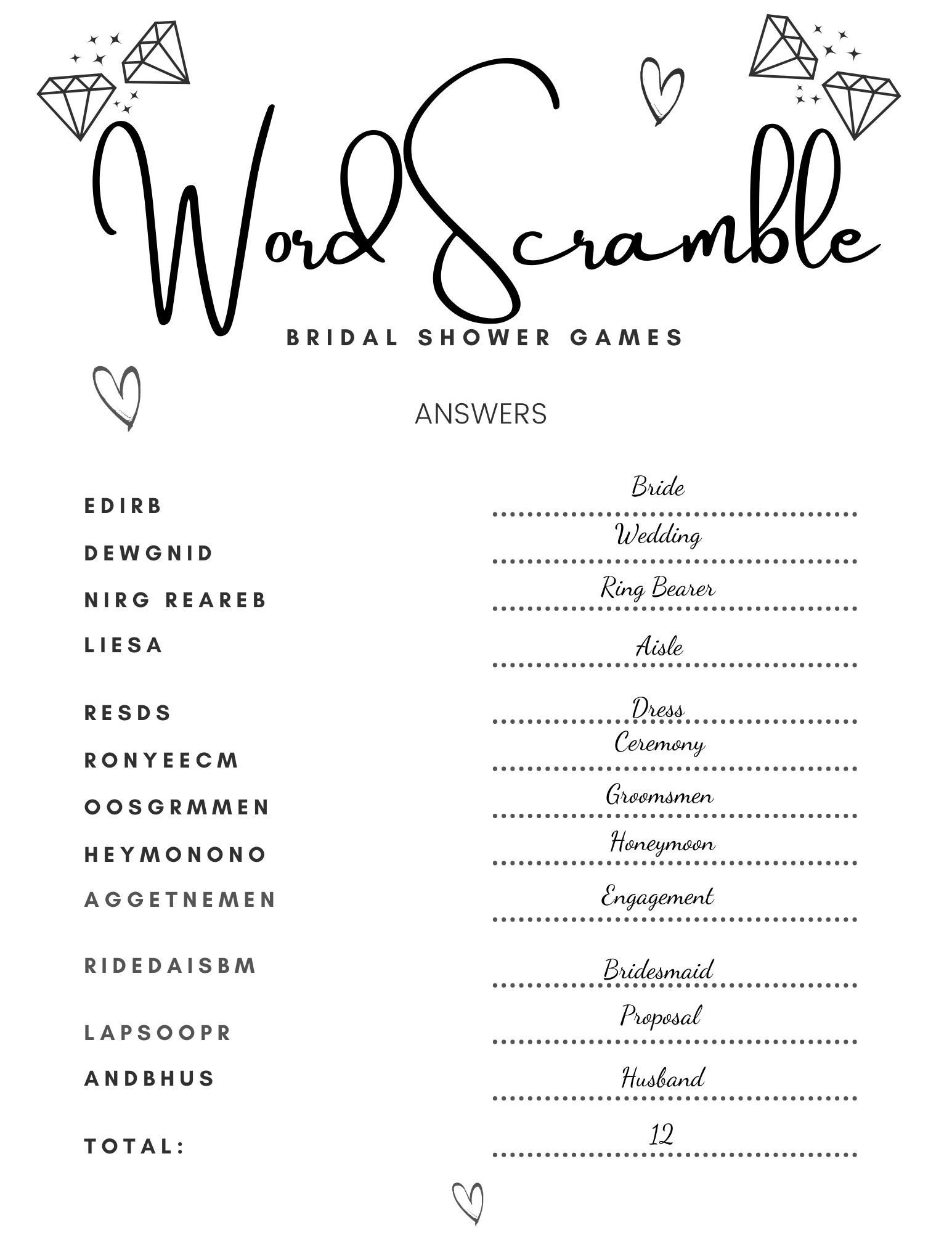 Bridal Shower Games Printable, Wedding Word Scramble Printable intended for Free Printable Bridal Shower Games Word Scramble