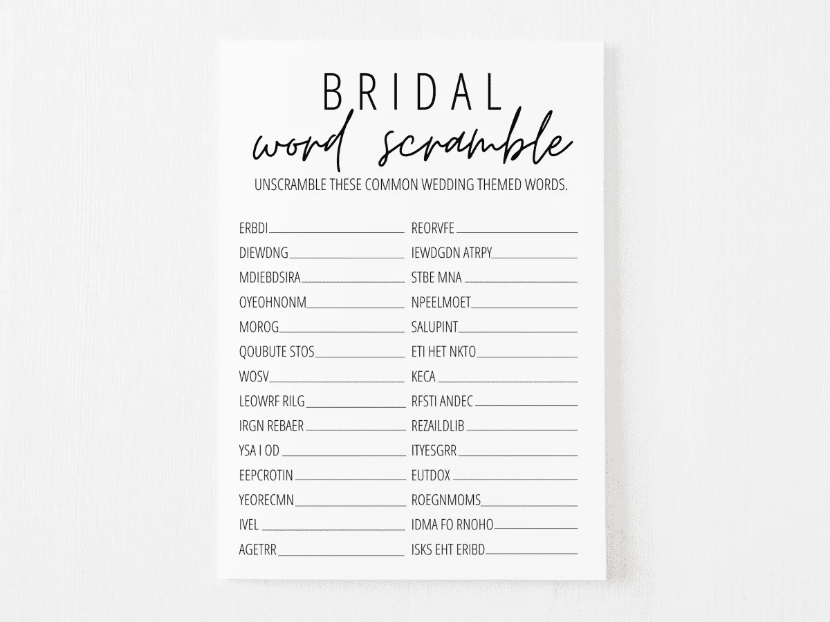 Bridal Shower Word Scramble Free Printable | Modern Moh for Free Printable Bridal Shower Games Word Scramble