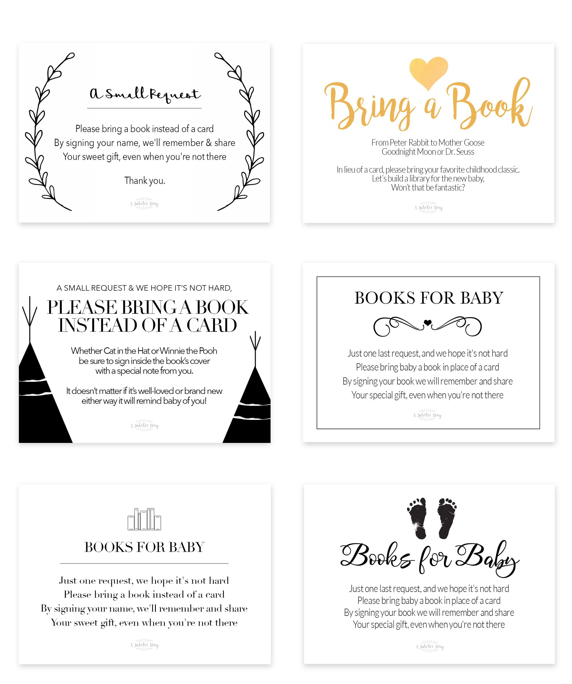 Bring A Book Instead Of Card (Free Printable!) - A Jubilee Day throughout Bring a Book Instead of a Card Free Printable