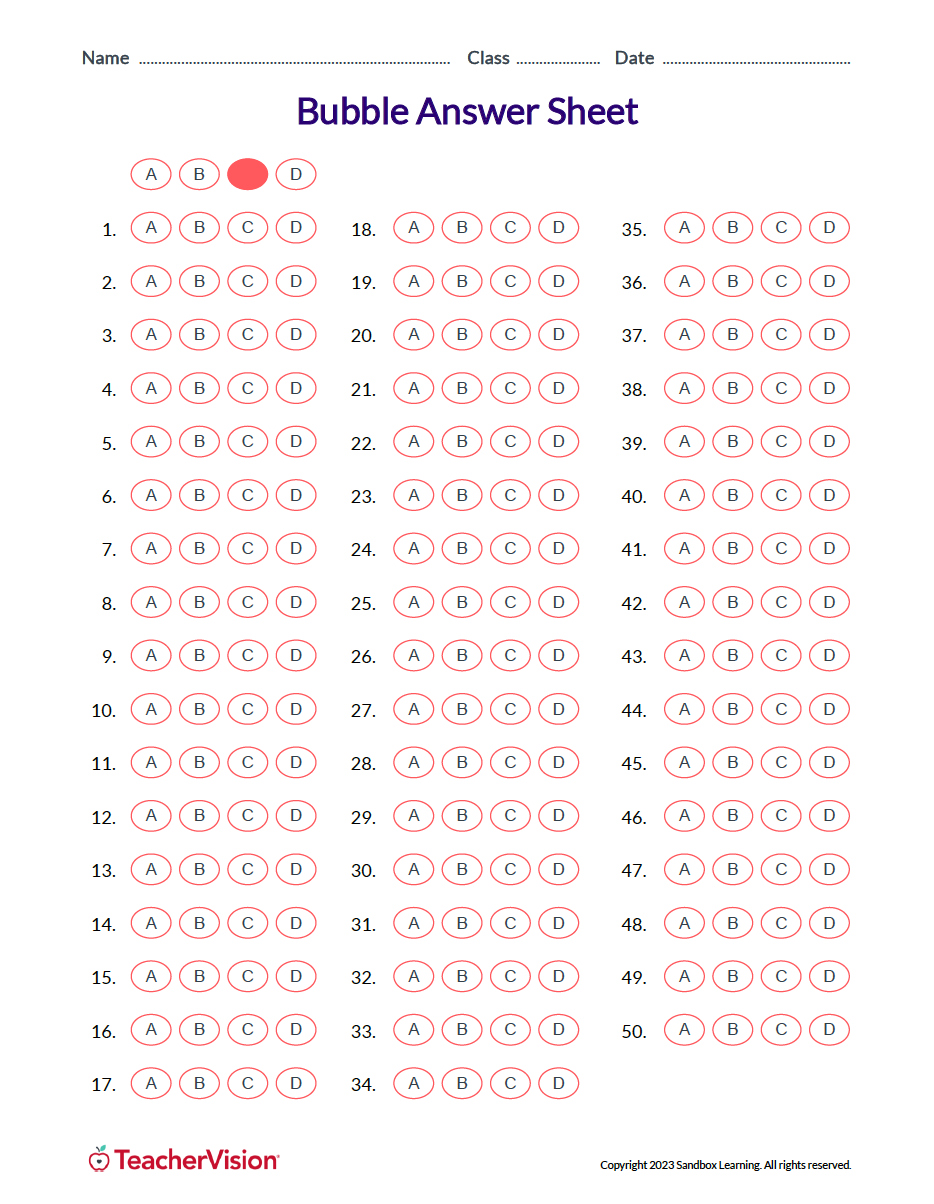 Bubble Answer Sheet For Tests - Teachervision with Free Printable Bubble Answer Sheets