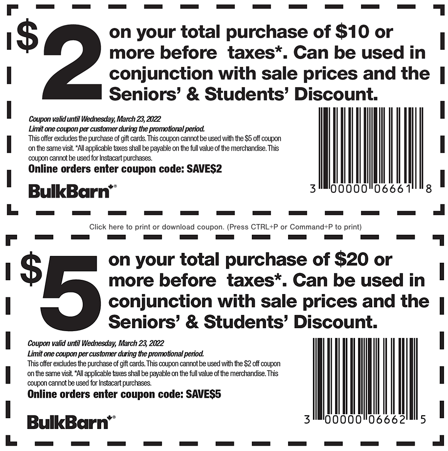 Bulk Barn Canada Coupons And Flyer Deals: Save $2 To $5 Off Your inside Free Online Printable Grocery Coupons Canada