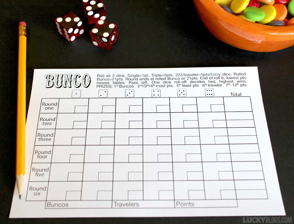 Bunco Score Sheet Free Printable in Free Printable Bunco Game Sheets