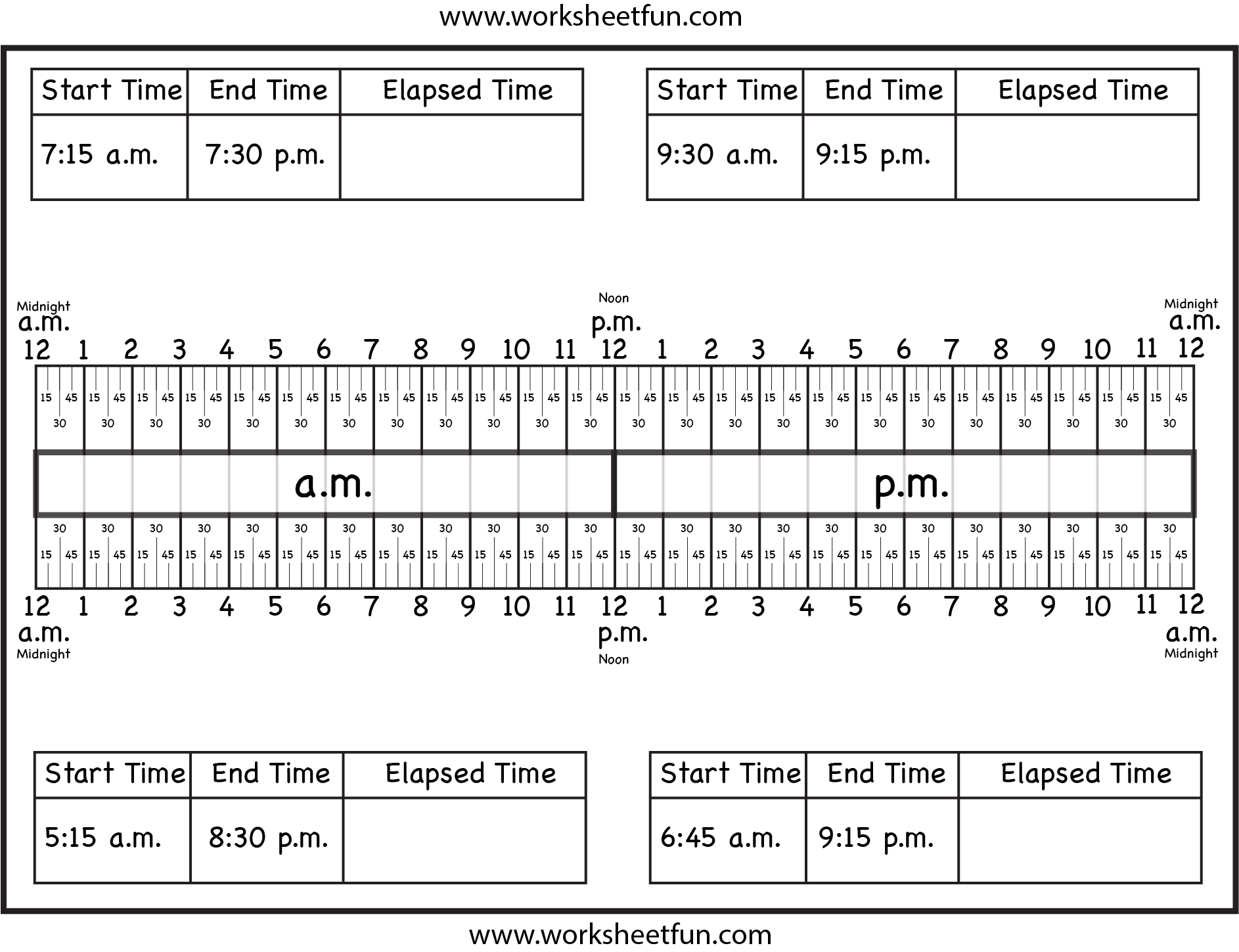 Calculate Elapsed Time – 5 Worksheets – 15, 30, 45, 60 Minutes inside Elapsed Time Worksheets Free Printable