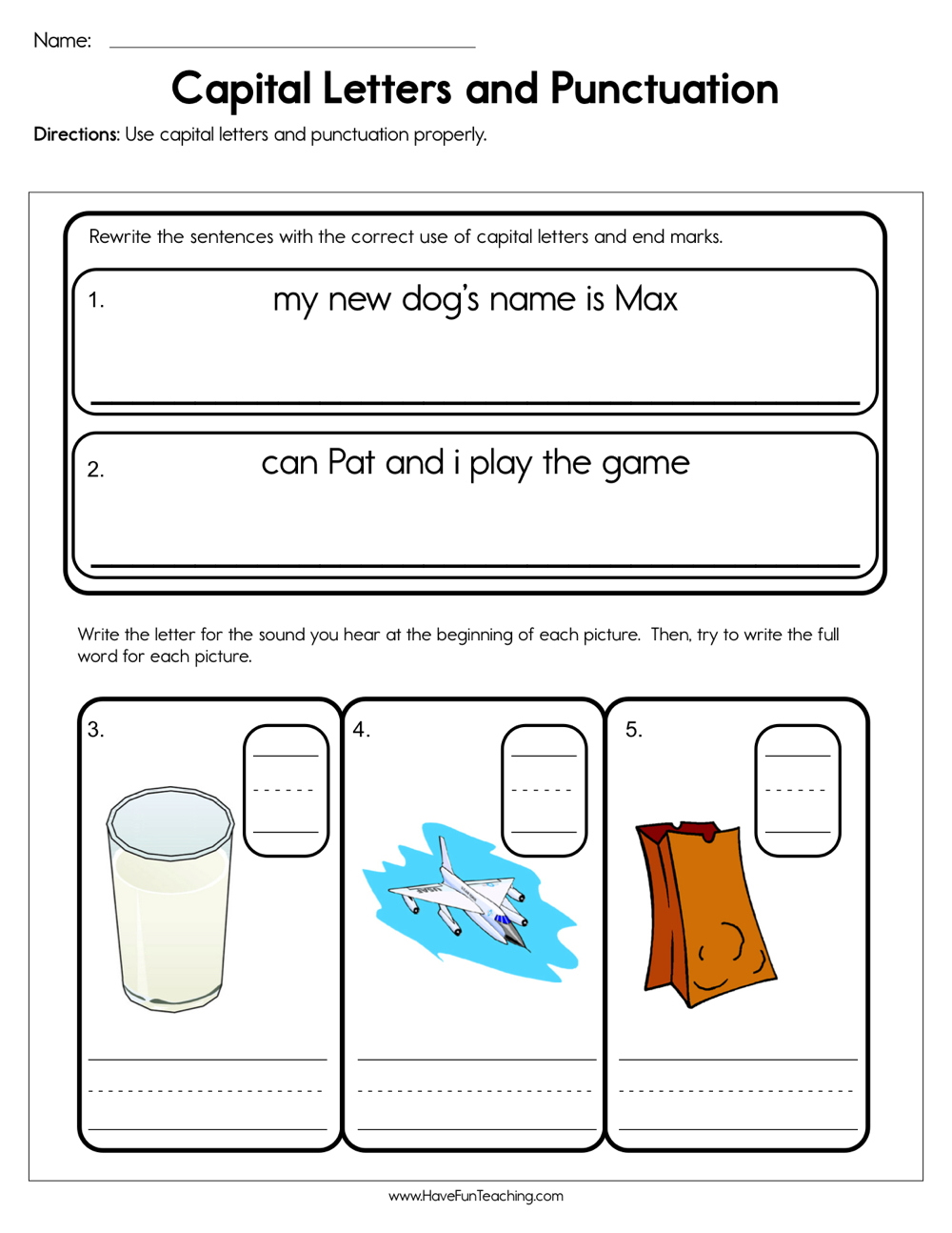 Capital Letters And Punctuation Worksheet - Have Fun Teaching intended for Free Printable Worksheets for Punctuation and Capitalization