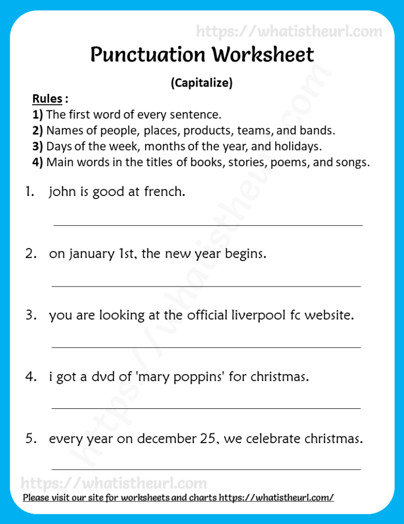 Capitalization Worksheet For 3Rd Grade(Punctuation) - Your Home pertaining to Free Printable Worksheets For Punctuation And Capitalization