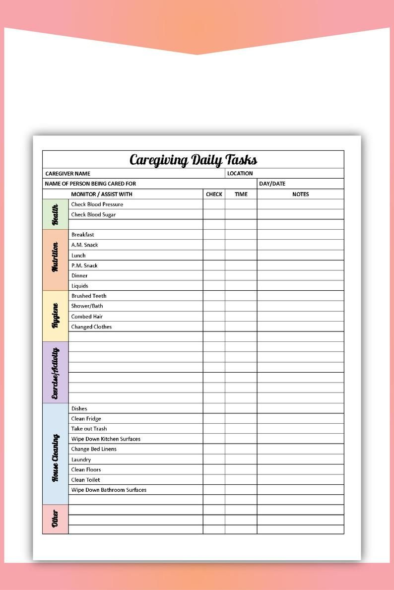 Care Giving Caregiver Daily Tasks Form Printable Pdf &amp;amp; Jpg, Fill with regard to Free Printable Caregiver Forms