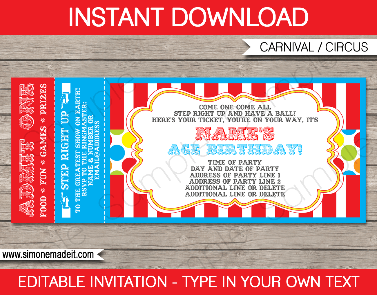 Carnival Ticket Invitation Template - Colorful pertaining to Free Printable Ticket Invitation Templates