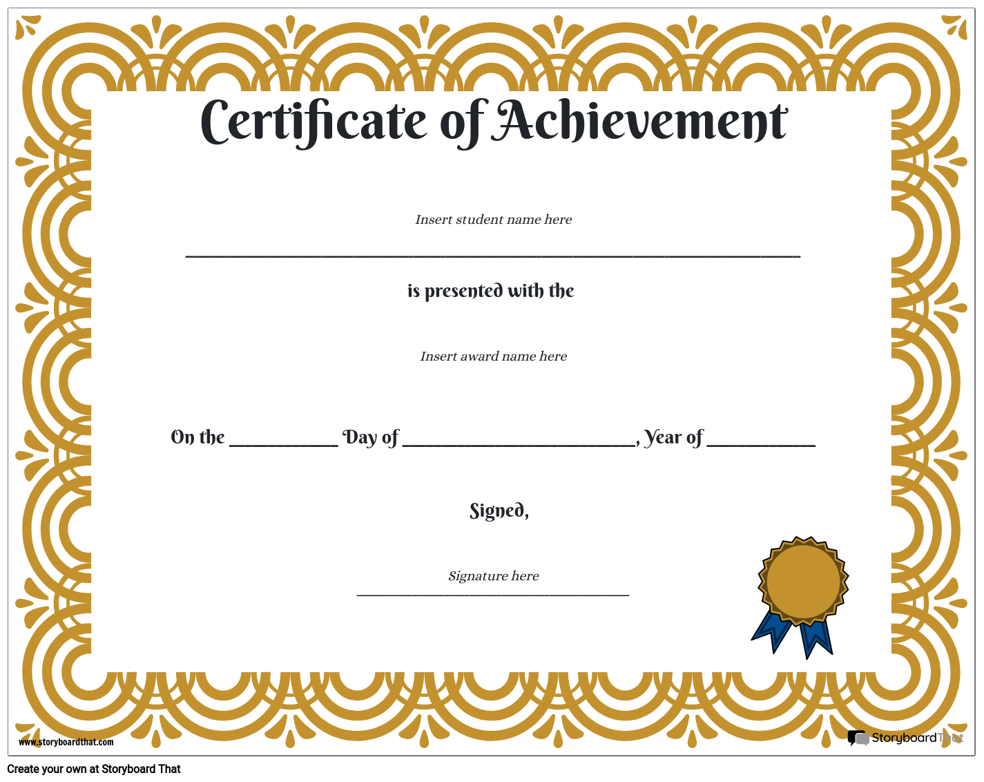 Certificate Of Achievement Storyboardworksheet-Templates pertaining to Free Printable School Achievement Certificates