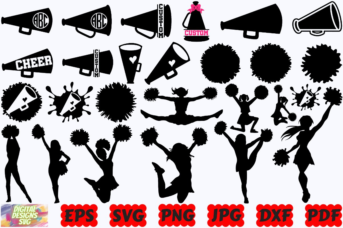 Cheer Silhouette | Cheer Cut Files | Cheer Clipart | Vector throughout Free Printable Cheerleading Clipart