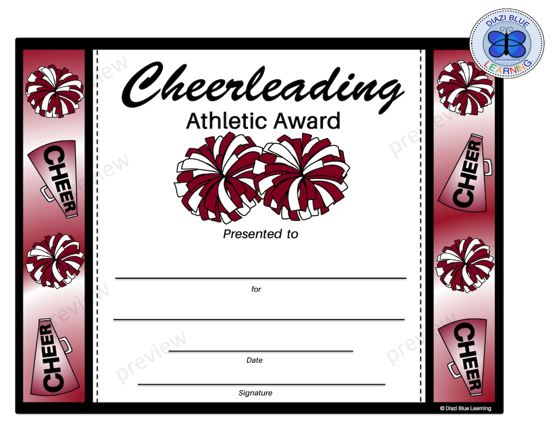 Cheerleading Certificate, Cheerleading Award, Editable Cheerleading Certificate, Editable Certificates, Certificates, Awards, Templates - Etsy with Free Printable Cheerleading Certificates