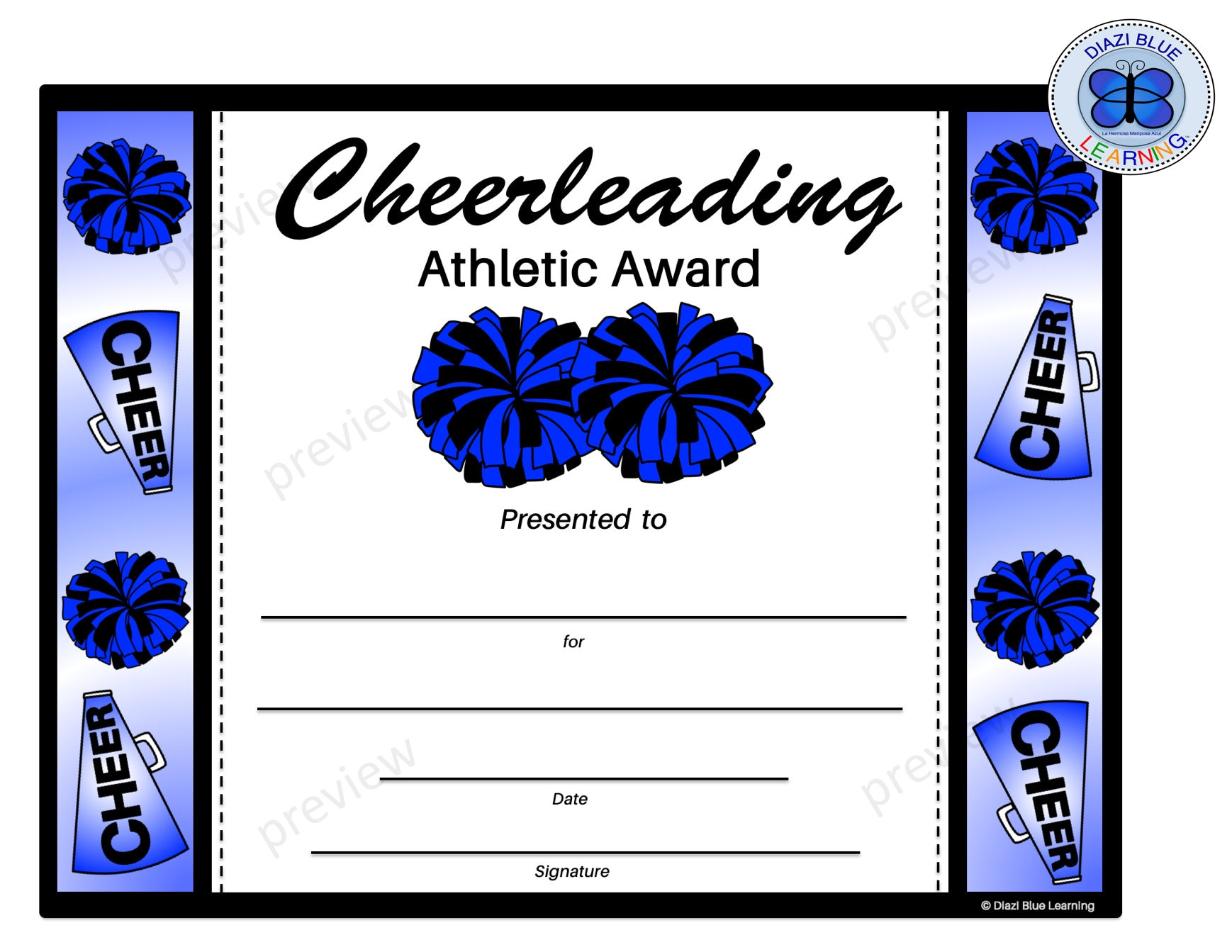 Cheerleading Certificate, Cheerleading Award, Editable Cheerleading Certificate, Editable Certificates, Certificates, Awards, Templates within Free Printable Cheerleading Certificates