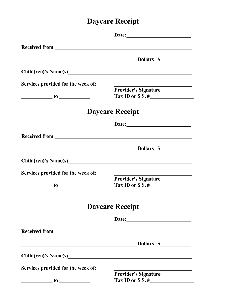 Child Care Receipt Template - Fill Online, Printable, Fillable for Free Printable Daycare Receipts