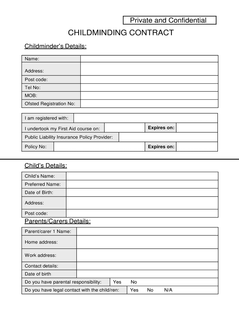 Childminder Contract Template - Fill Online, Printable, Fillable in Free Printable Childminding Resources