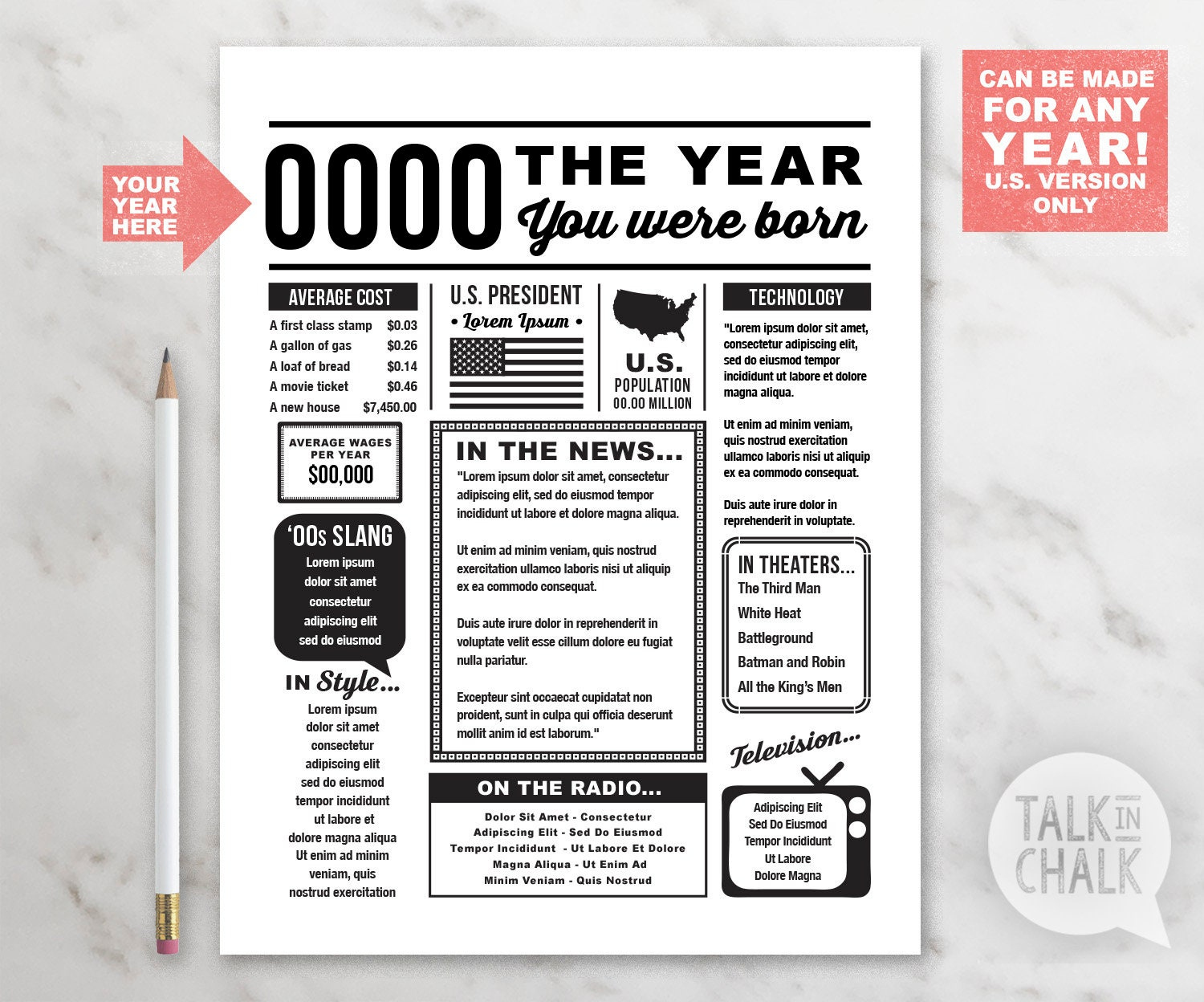 Choose Your Year The Year You Were Born Printable Last Minute pertaining to The Year You Were Born Printable Free