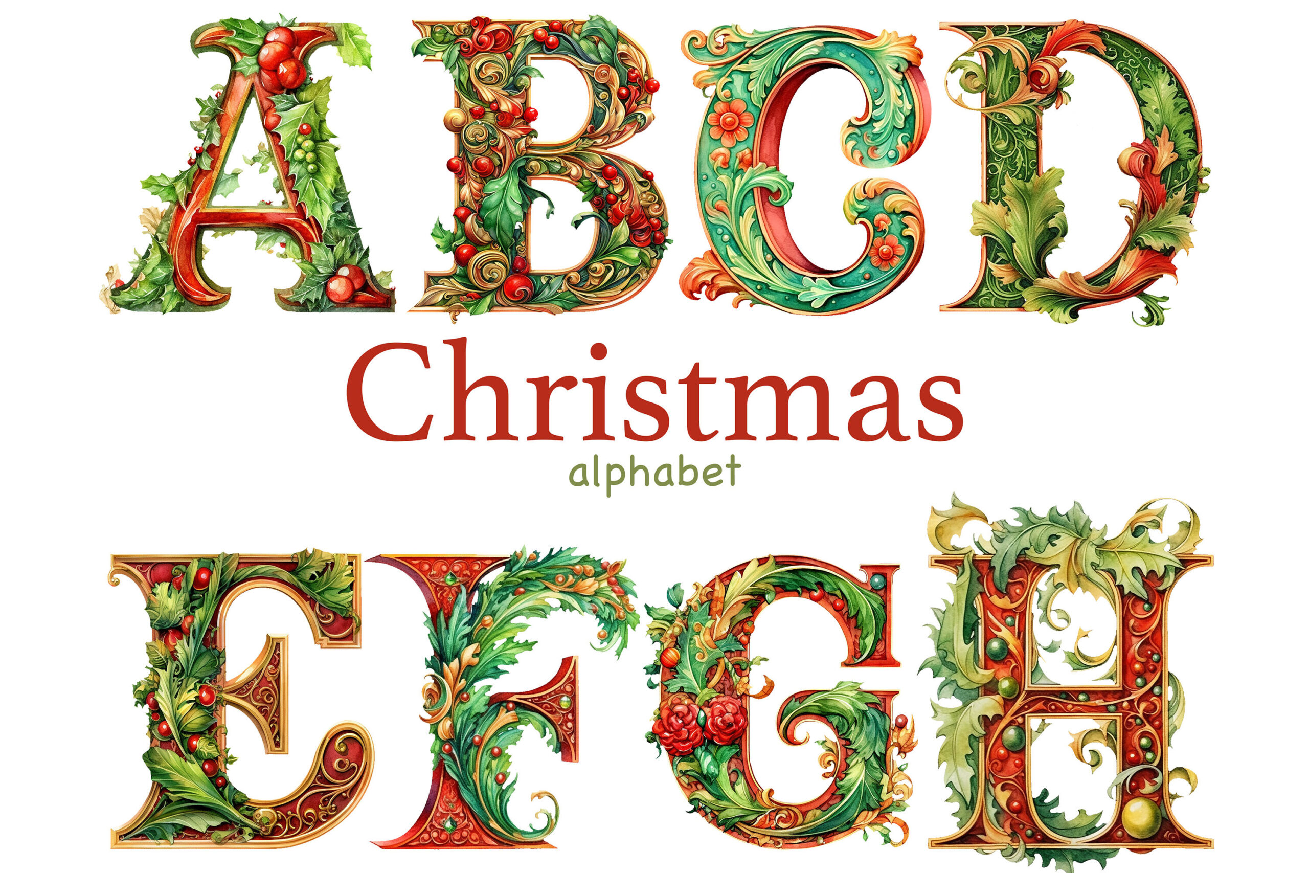 Christmas Alphabet | Xmas Letters Bundleglamartzhanna throughout Free Printable Christmas Alphabet