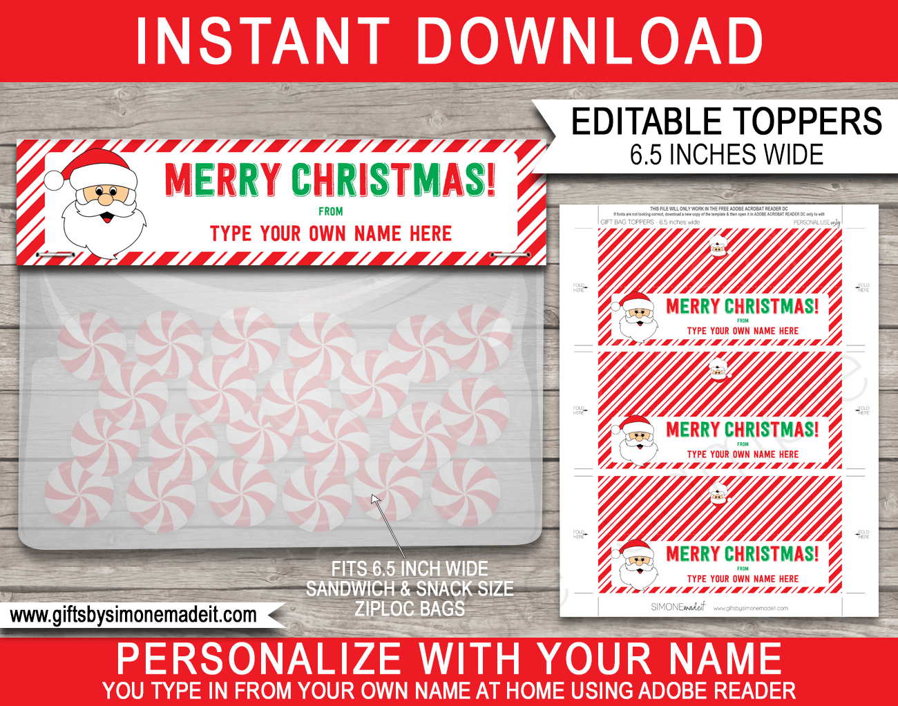 Christmas Bag Toppers (Santa) - 6.5 Inch Wide - Red &amp;amp; Green with regard to Free Printable Bag Toppers