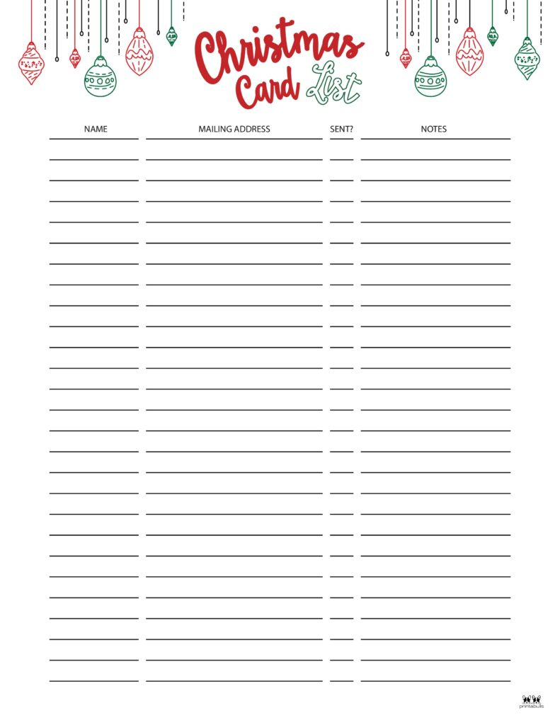 Christmas Card List Templates - 12 Free Pages | Printabulls inside Free Printable Christmas Card List Template