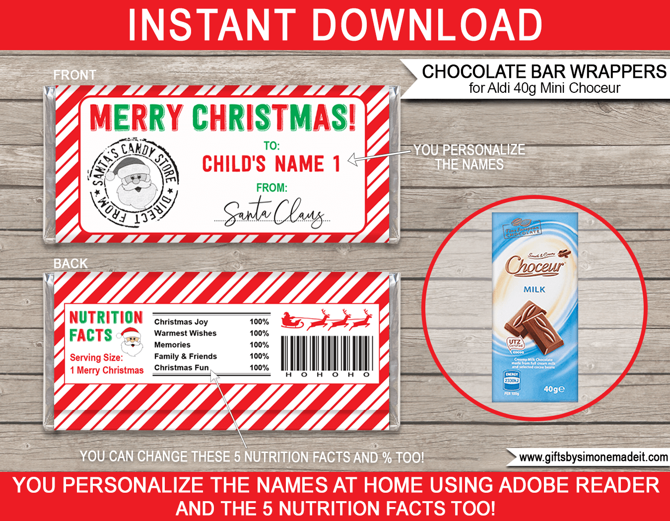 Christmas Chocolate Bar Wrappers From Santa (Mini Choceur) - Red &amp;amp; Green inside Free Printable Christmas Candy Bar Wrappers