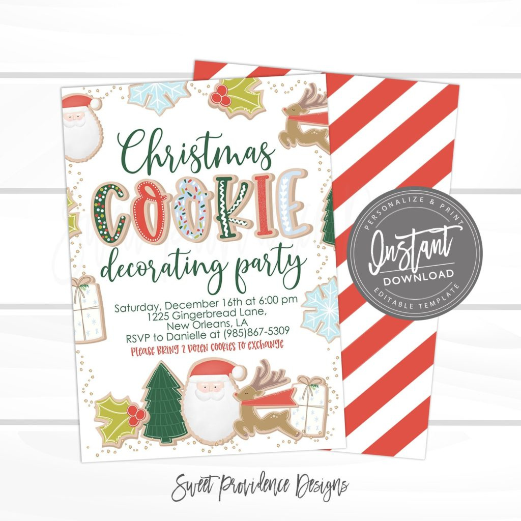 Christmas Cookie Decorating Party, Editable Christmas Party Template, Cookie Decorating, Gingerbread, Christmas Invite, Instant Download inside Free Printable Cookie Decorating Invitations