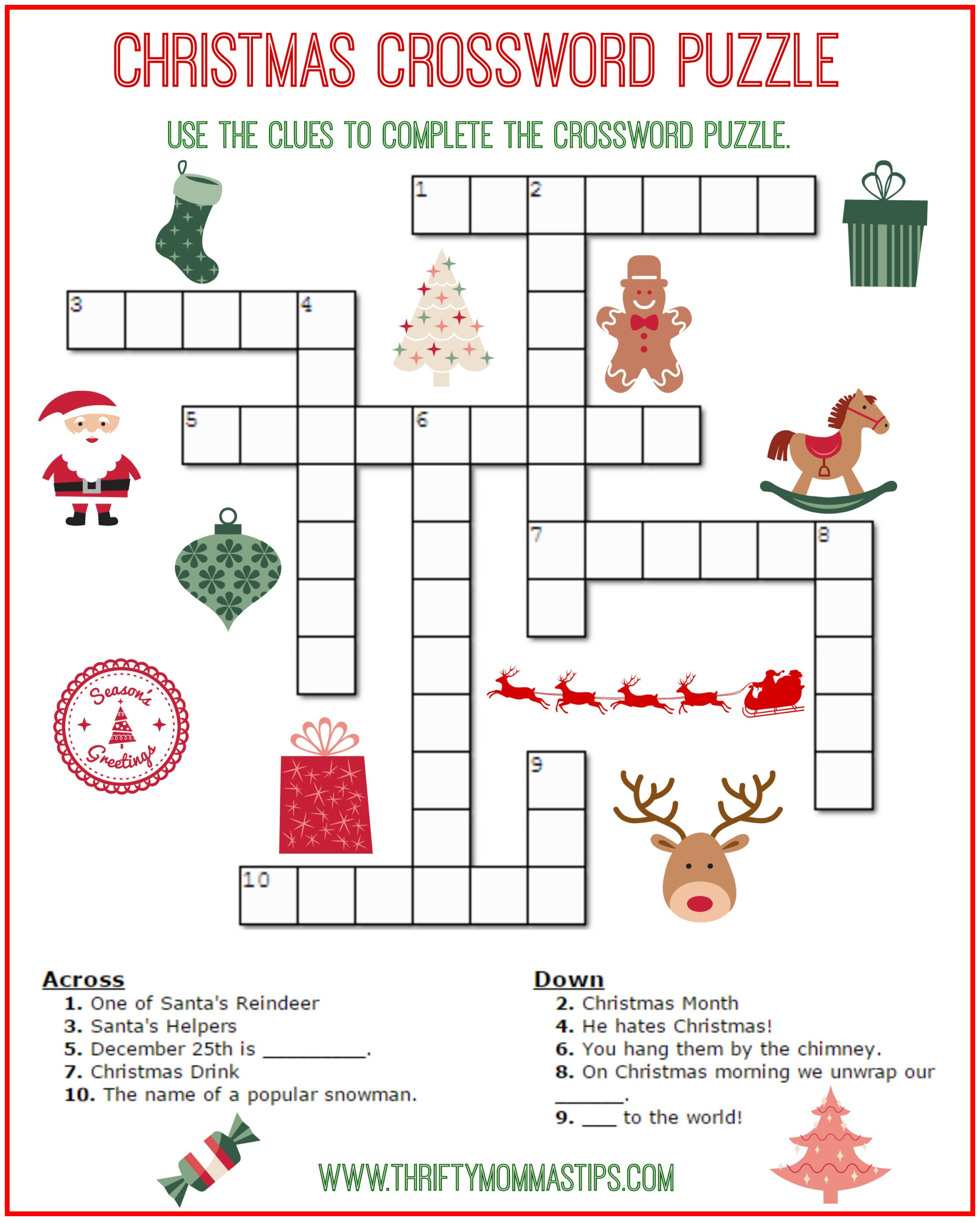 Christmas Crossword Puzzle Printable - Thrifty Momma&amp;#039;S Tips intended for Free Printable Christmas Puzzle Sheets