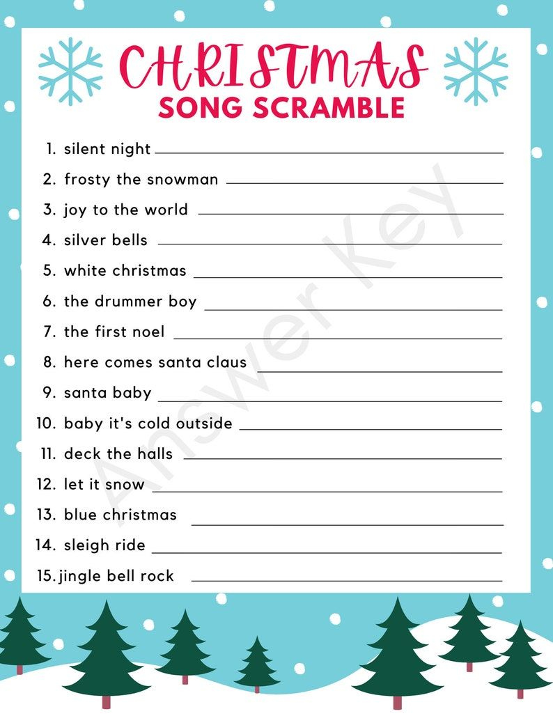 Christmas Game Christmas Song Scramble Party Game Word Scramble in Christmas Song Scramble Free Printable