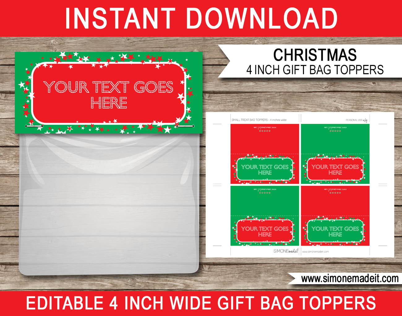 Christmas Gift Bag Toppers Template - Red &amp;amp; Green inside Free Printable Christmas Bag Toppers Templates