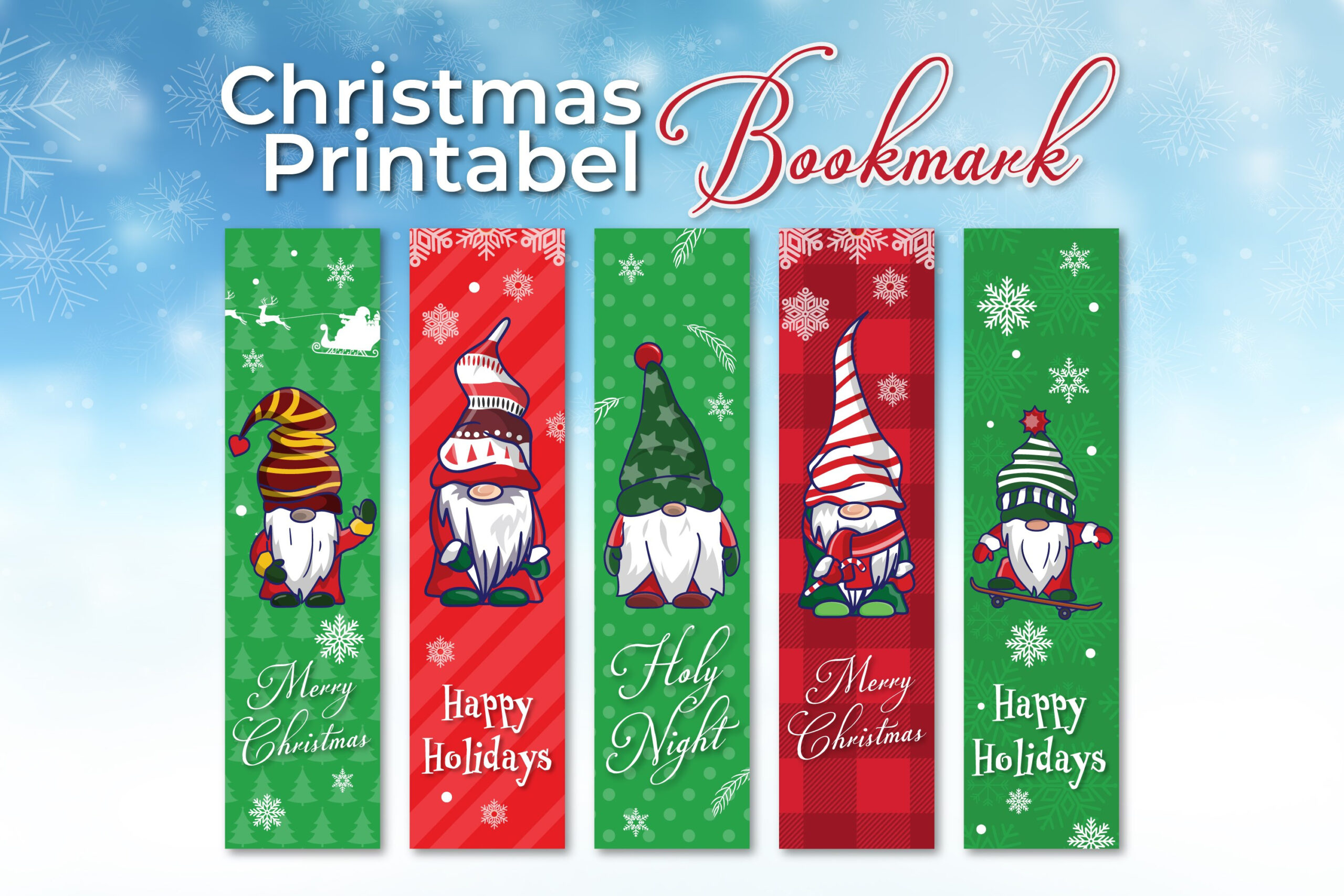 Christmas Gnome Printable Bookmark Template pertaining to Free Printable Bookmarks For Christmas