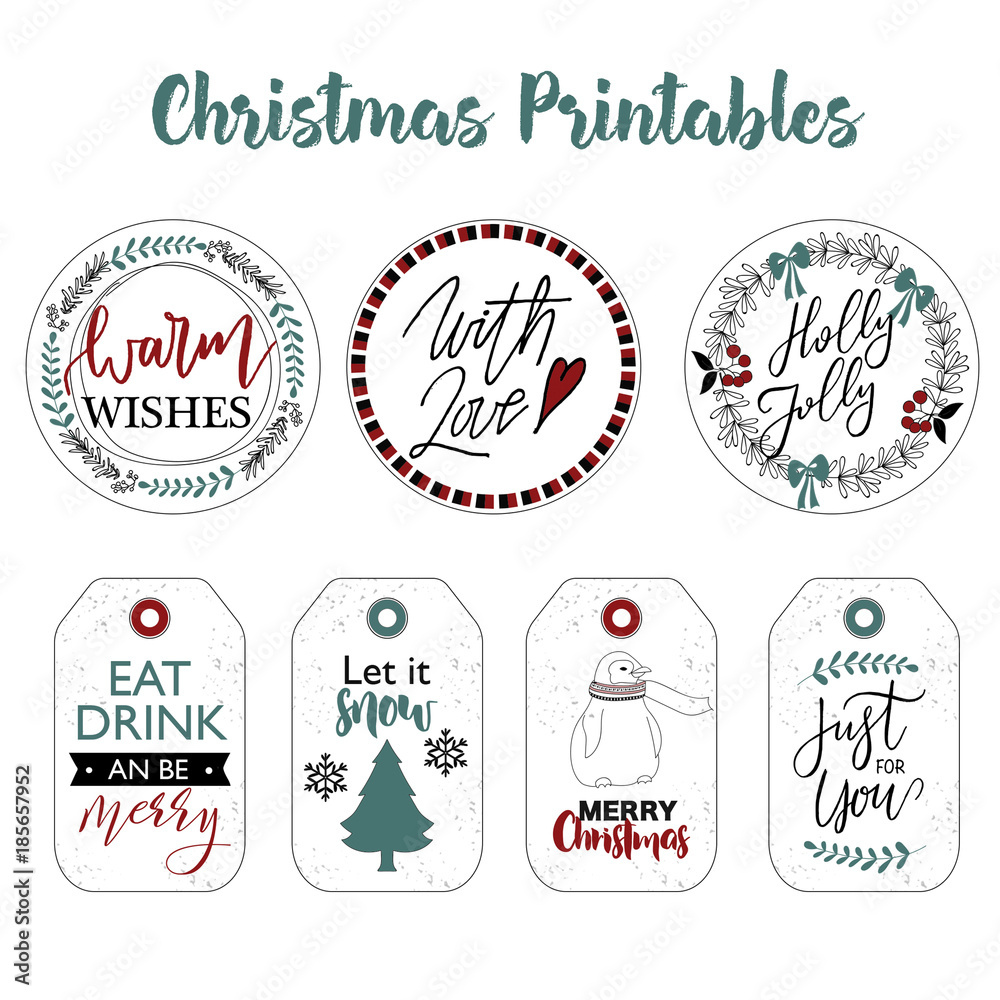 Christmas Labels And Stickers Design With Winter Elements regarding Christmas Labels Free Printable Templates