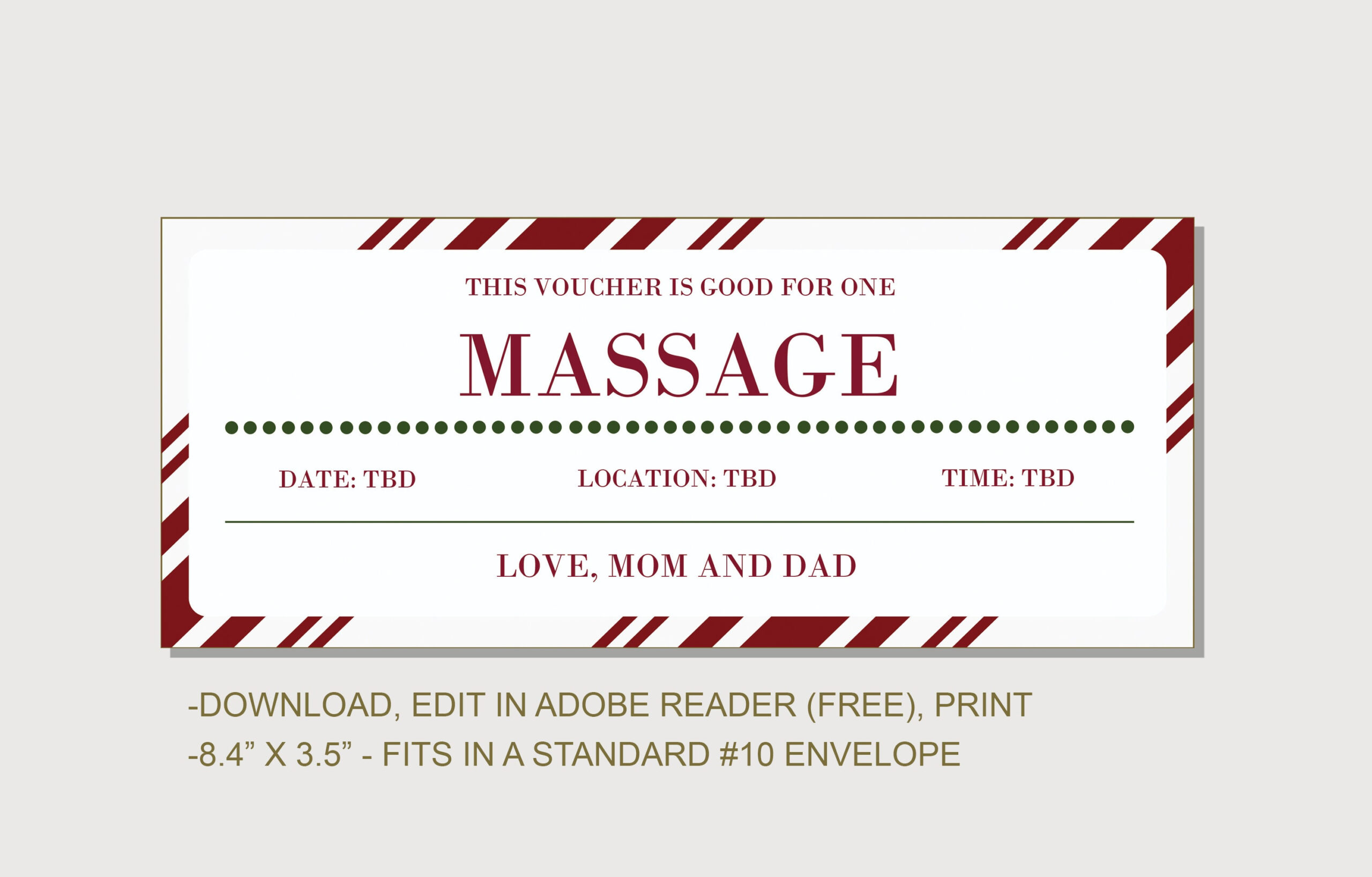 Christmas Massage Gift Voucher Instant Download Editable Text in Free Massage Coupon Printable