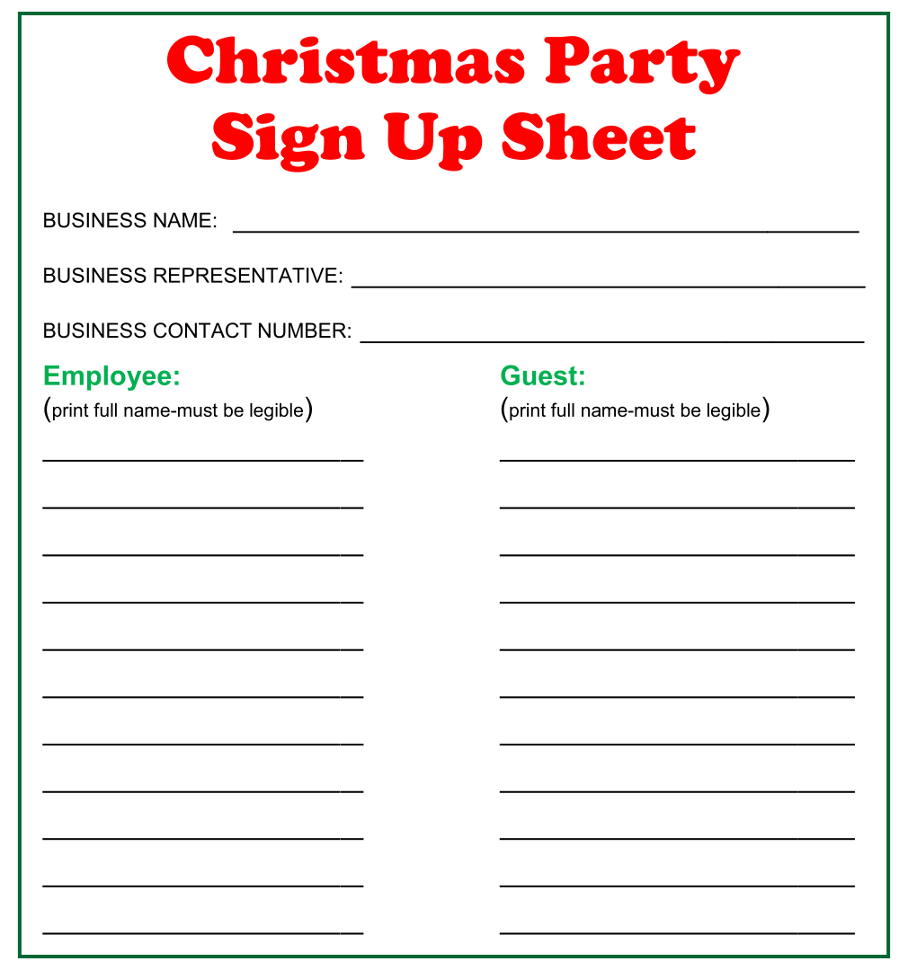 Christmas Party Sign Up Sheet - 15 Free Pdf Printables regarding Free Printable Christmas Party Signs