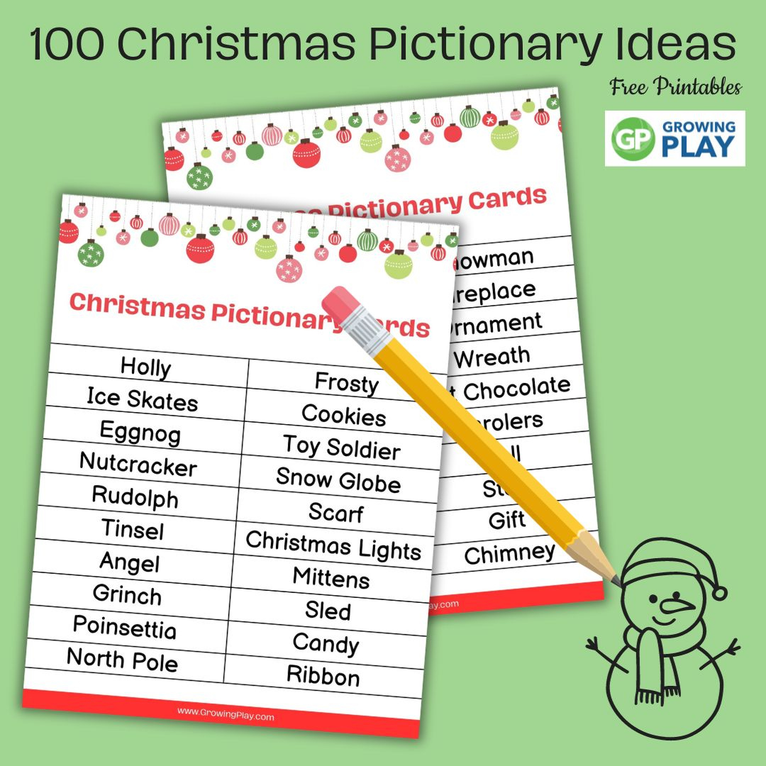 Christmas Pictionary Printable Game - Free 100 Word List - Growing for Free Printable Christmas Pictionary Cards