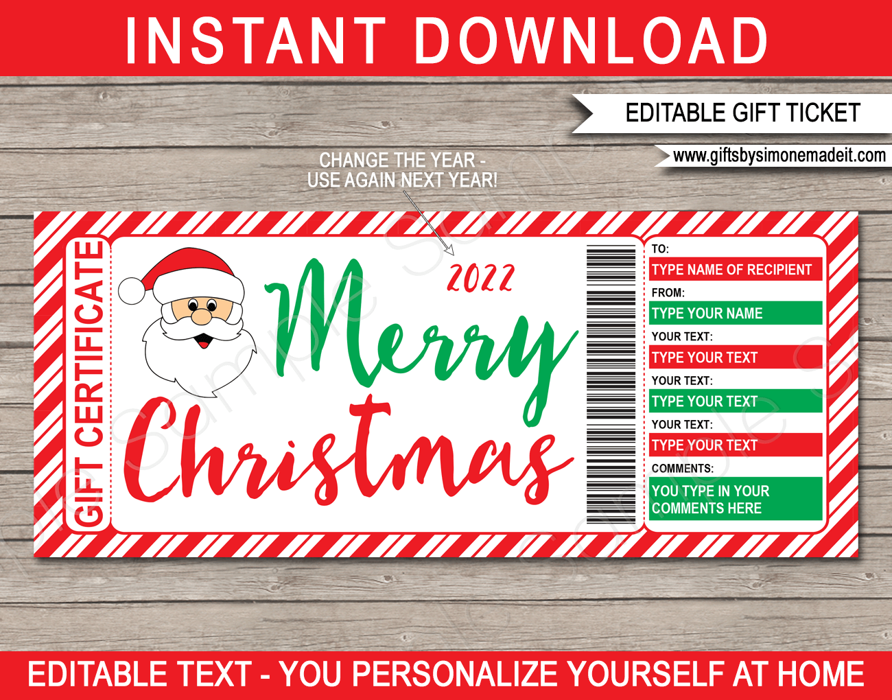 Christmas Santa Gift Certificate Template - Red &amp;amp; Green in Free Printable Christmas Gift Voucher Templates