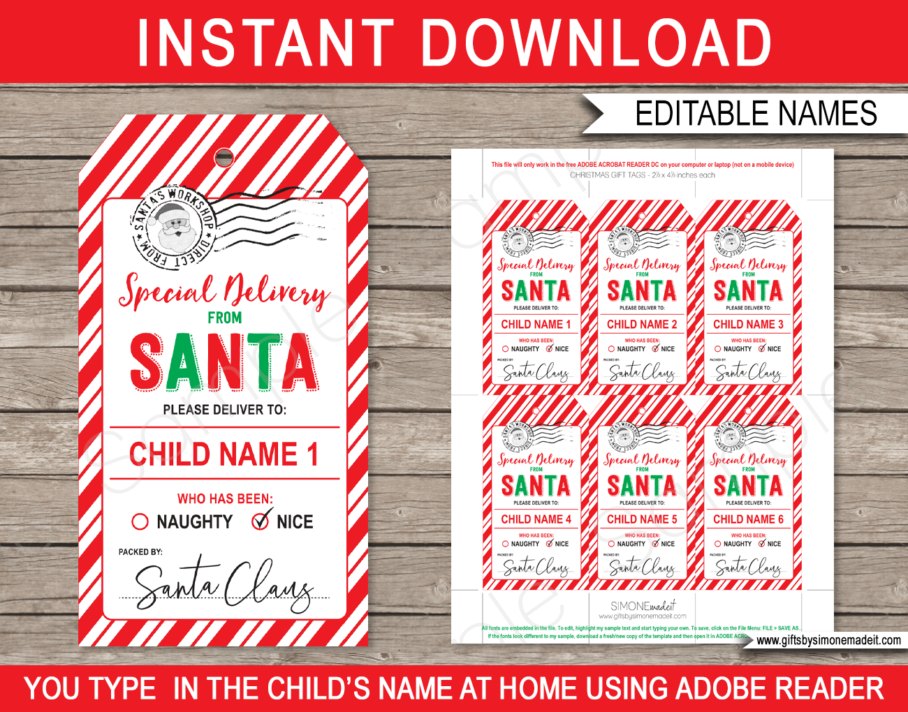 Christmas Santa Gift Tags - Red &amp; Green in Free Printable Santa Gift Tags