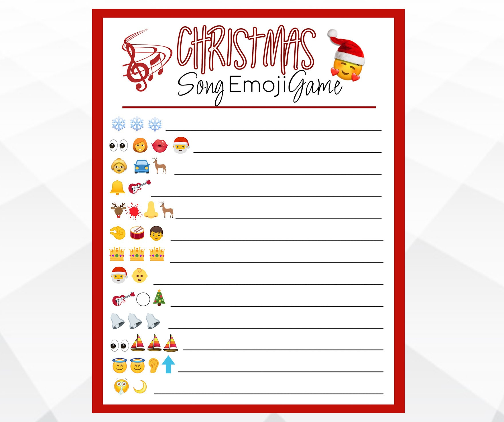 Christmas Song Emoji Game, Christmas Printable Game, Christmas with regard to Free Printable Christmas Song Picture Game